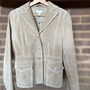 LOFT Tan Suede Blazer with Button Detail